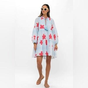 Oliphant Balloon Sleeve Short Dress • Mela Blue • Women’s Size XS LIKE NEW